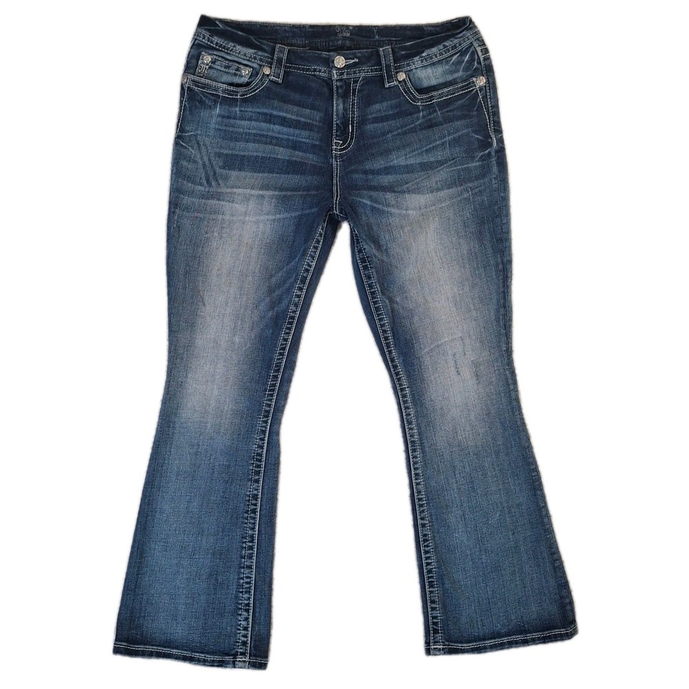 Miss Me Bootcut Jeans Womens 34x28 Inseam Blue Embellished Flap Pocket